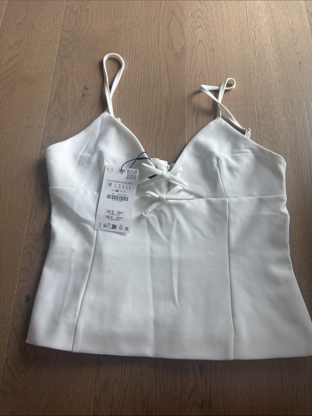 Zara White Lace-Up Spaghetti Strap Camisole